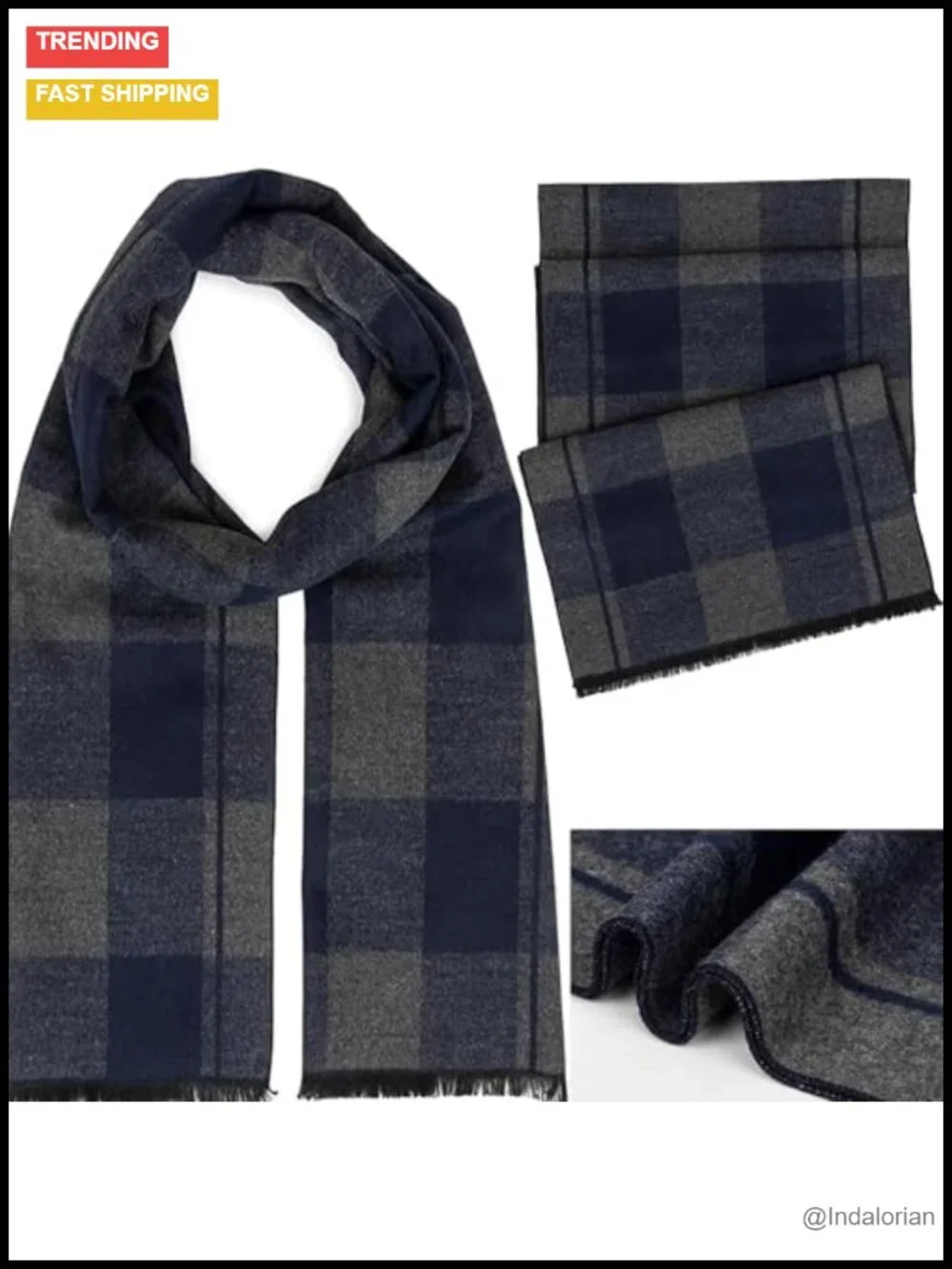 Men's Plaid Narrow Scarf Winter Neck Warmer Tartan Long Cold Weather